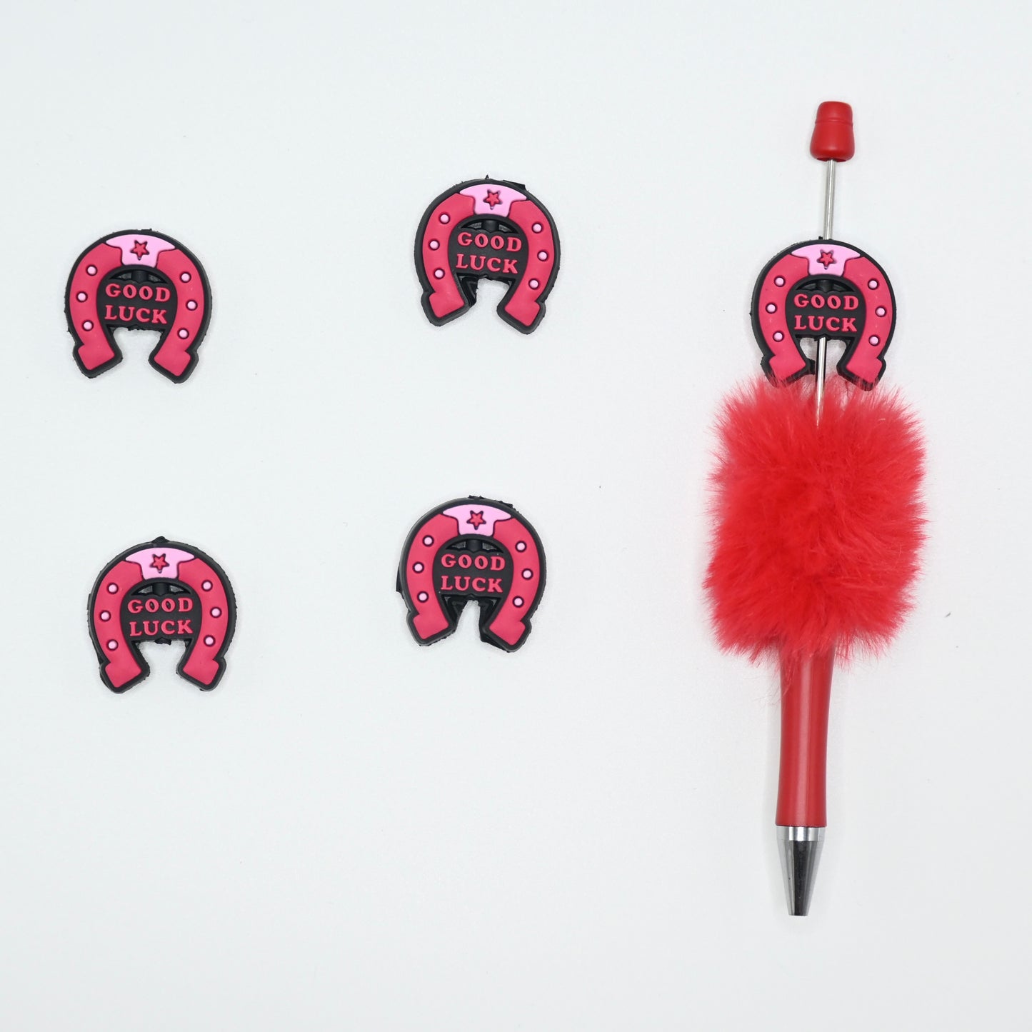 Red Color Horseshoe Good Luck Silicone Focal Beads For Pen