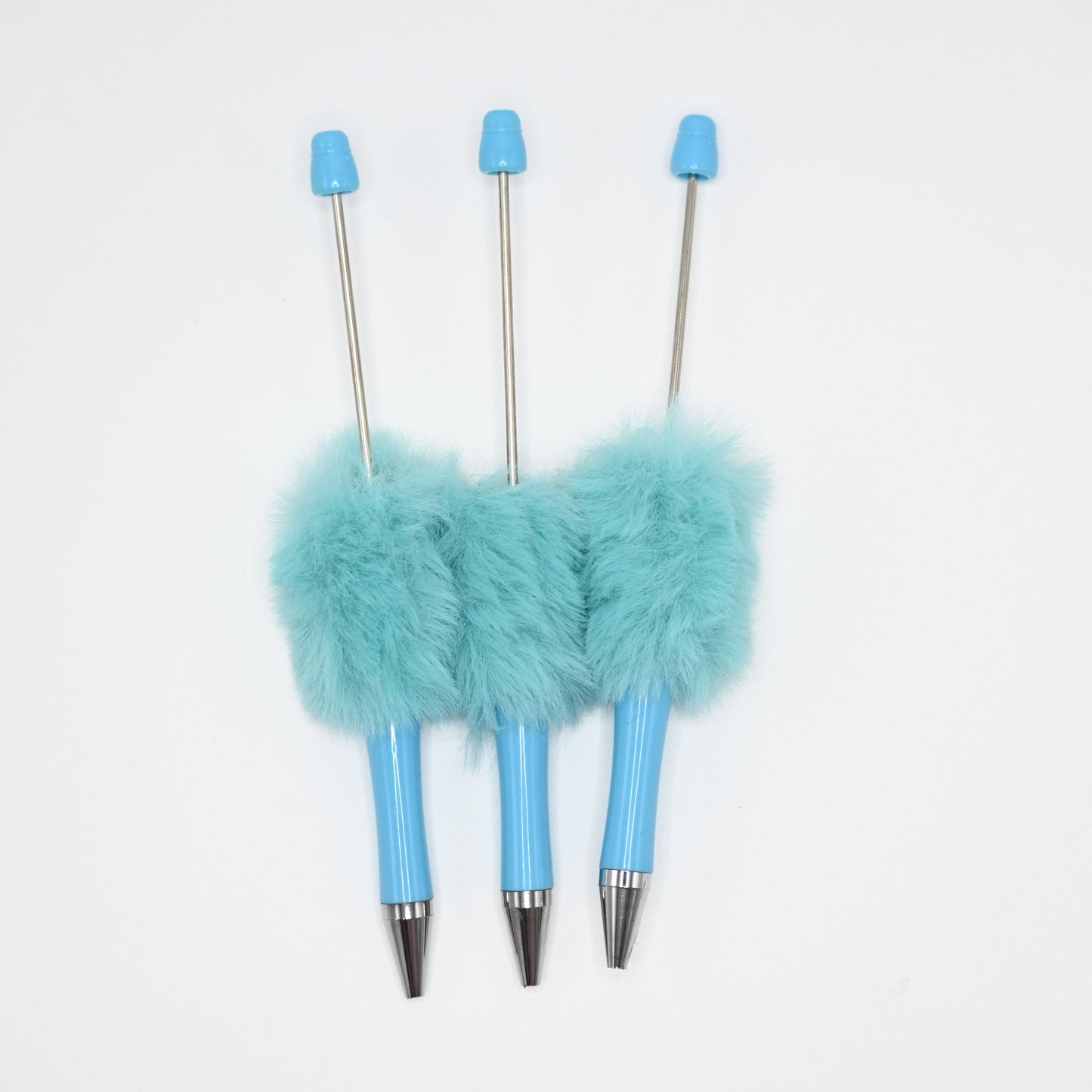 3Pcs Fluffy Beadable Ballpoint Pens Blue Color