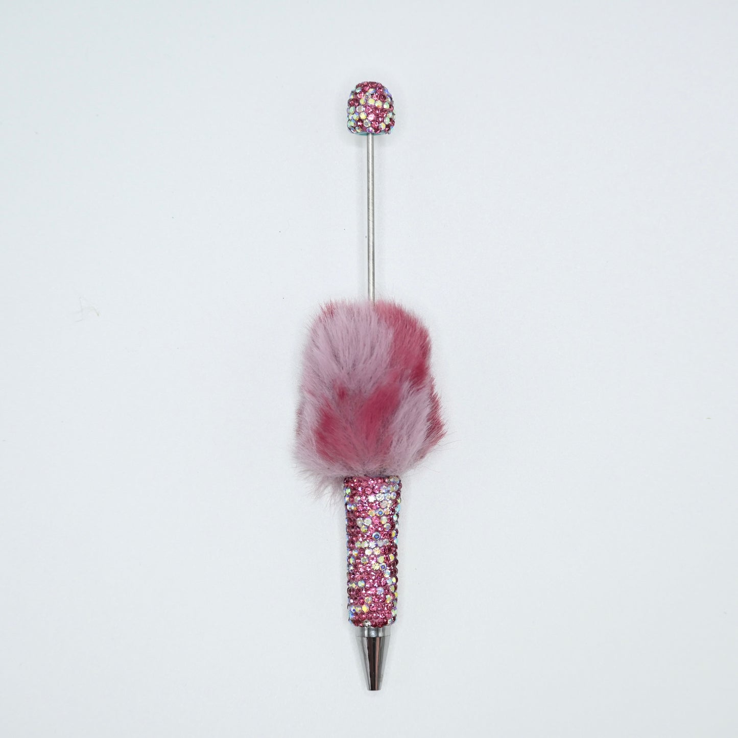 Red Color Fluffy Beadable Ballpoint Pens Half Rhinestones