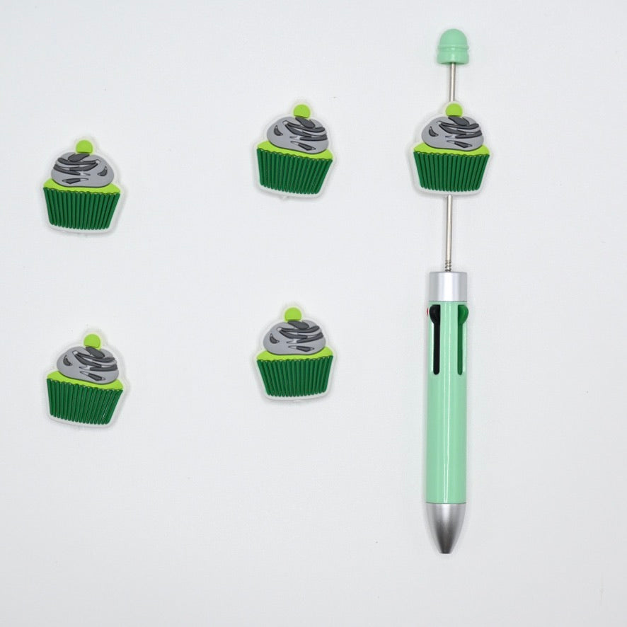 Green Cupcake With Gray Ice Cream Silicone Focal Beads For Pen