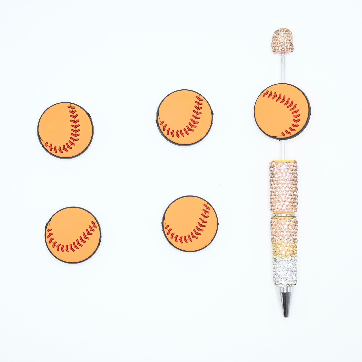 Big Orange Color Baseball Silicone Focal Beads For Pen
