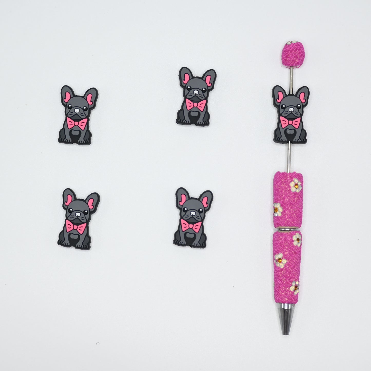 Cute Gray Dog Wearing A Pink Bow Silicone Focal Beads For Pen