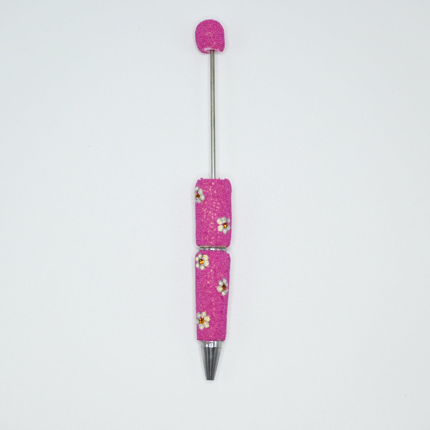 Pink Color Full Little Ball and Beauty Flower Pen for Beads Cute Journalling Pens