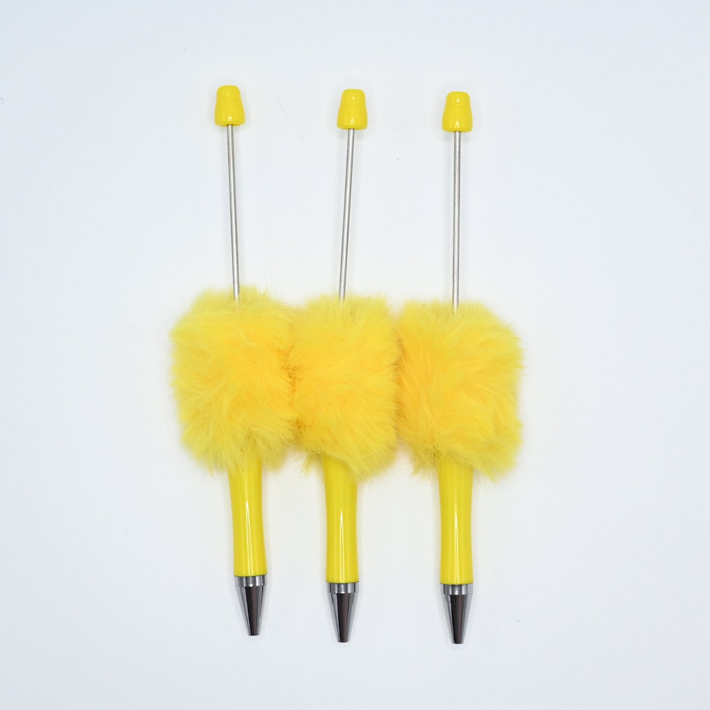 3Pcs Fluffy Beadable Ballpoint Pens Yellow Color