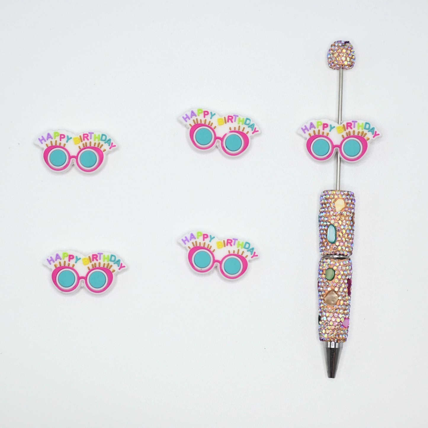 Colorful Sunglass Happy Birthday Silicone Focal Beads For Pen