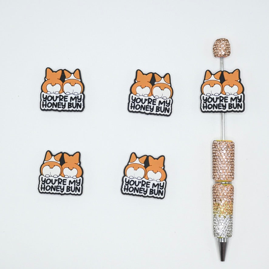 Tow Lovely Corgi You‘re My Honey Bun Silicone Focal Beads For Pen