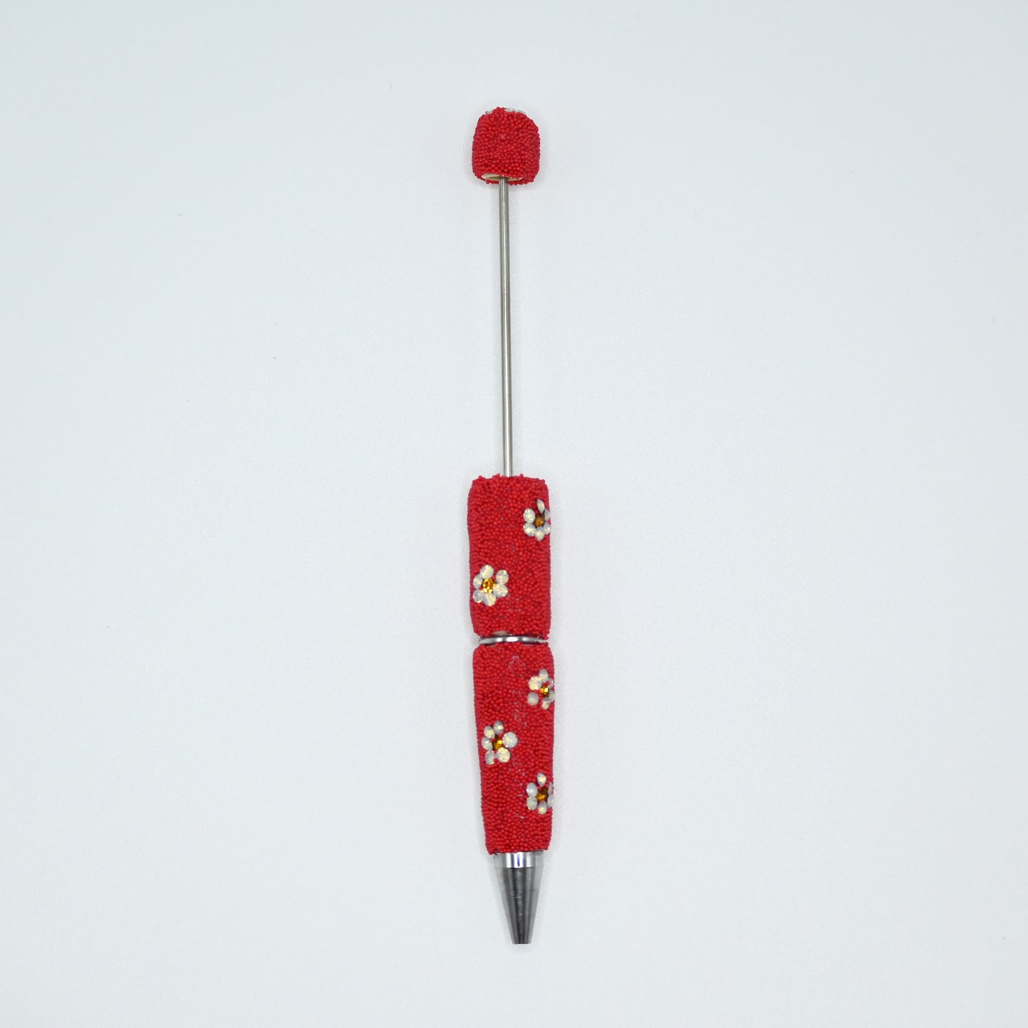 Red Color Full Little Ball and Beauty Flower Pen for Beads Cute Journalling Pens