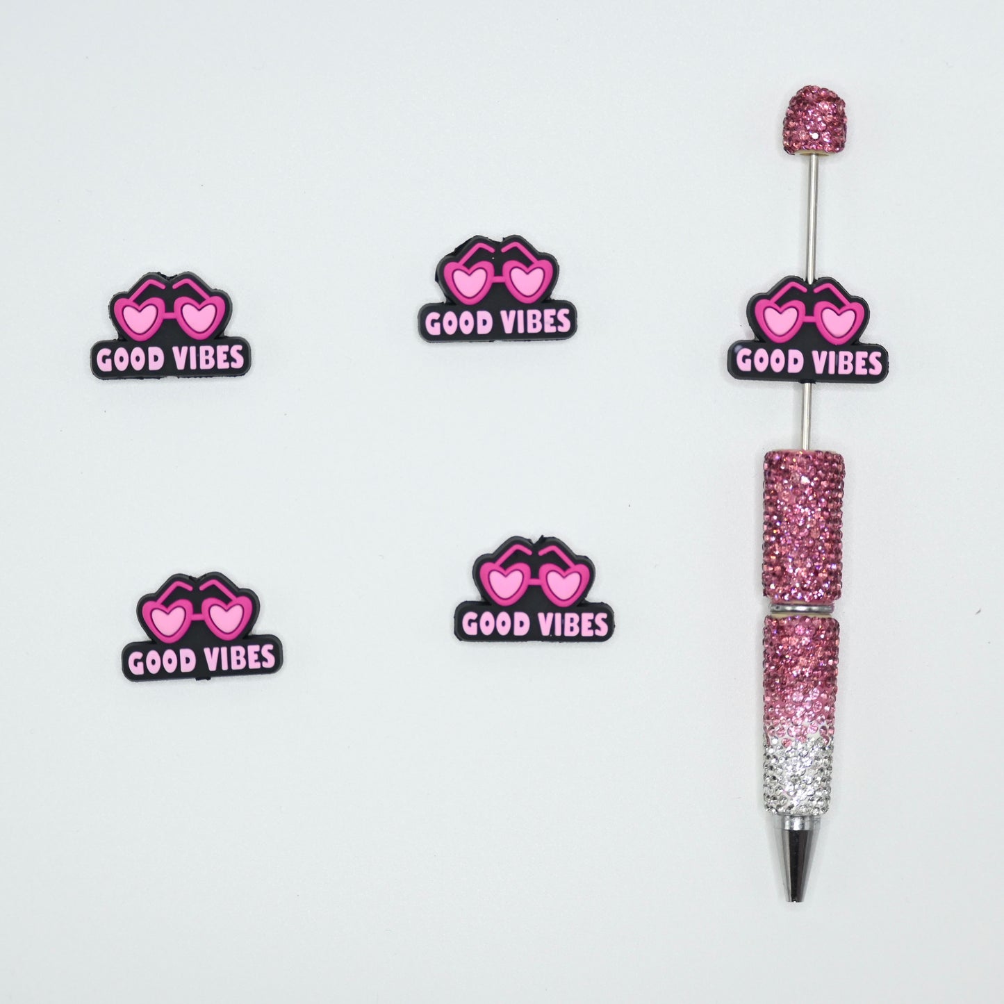 Pink Color Heart Shape Sunglasses Good Vibe Silicone Focal Beads For Pen