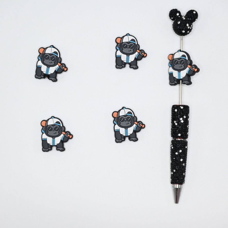 Cool Gorilla Hold A Bat Silicone Focal Beads For Pen