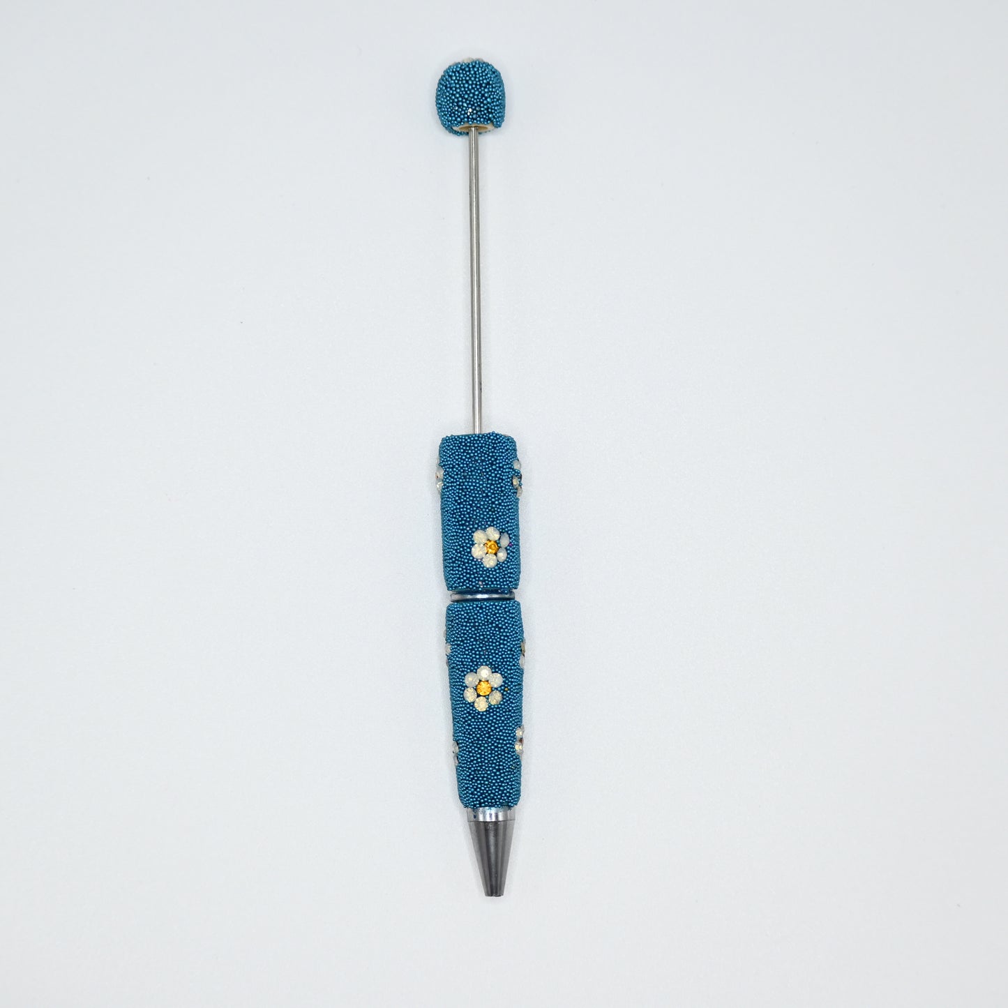 Blue Color Full Little Ball and Beauty Flower Pen for Beads Cute Journalling Pens