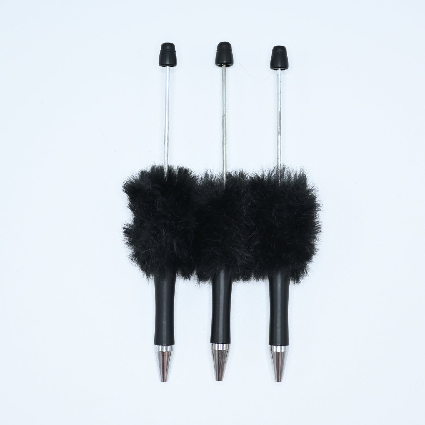 3Pcs Fluffy Beadable Ballpoint Pens Black Color