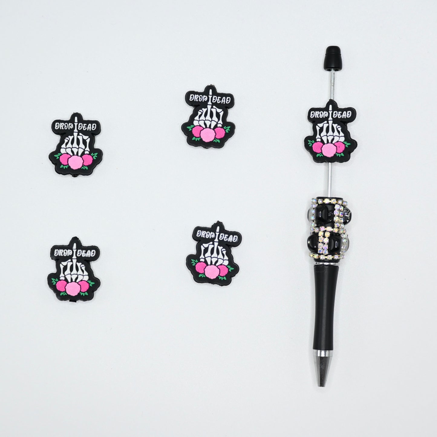Skeleton Hand on the Pink Color Rose Silicone Focal Beads For Pen
