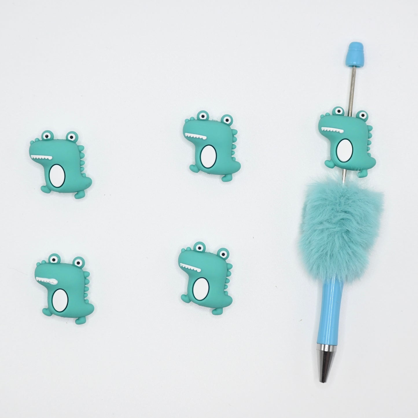 3D Cute Blue Dinosaur Silicone Focal Beads For Pen