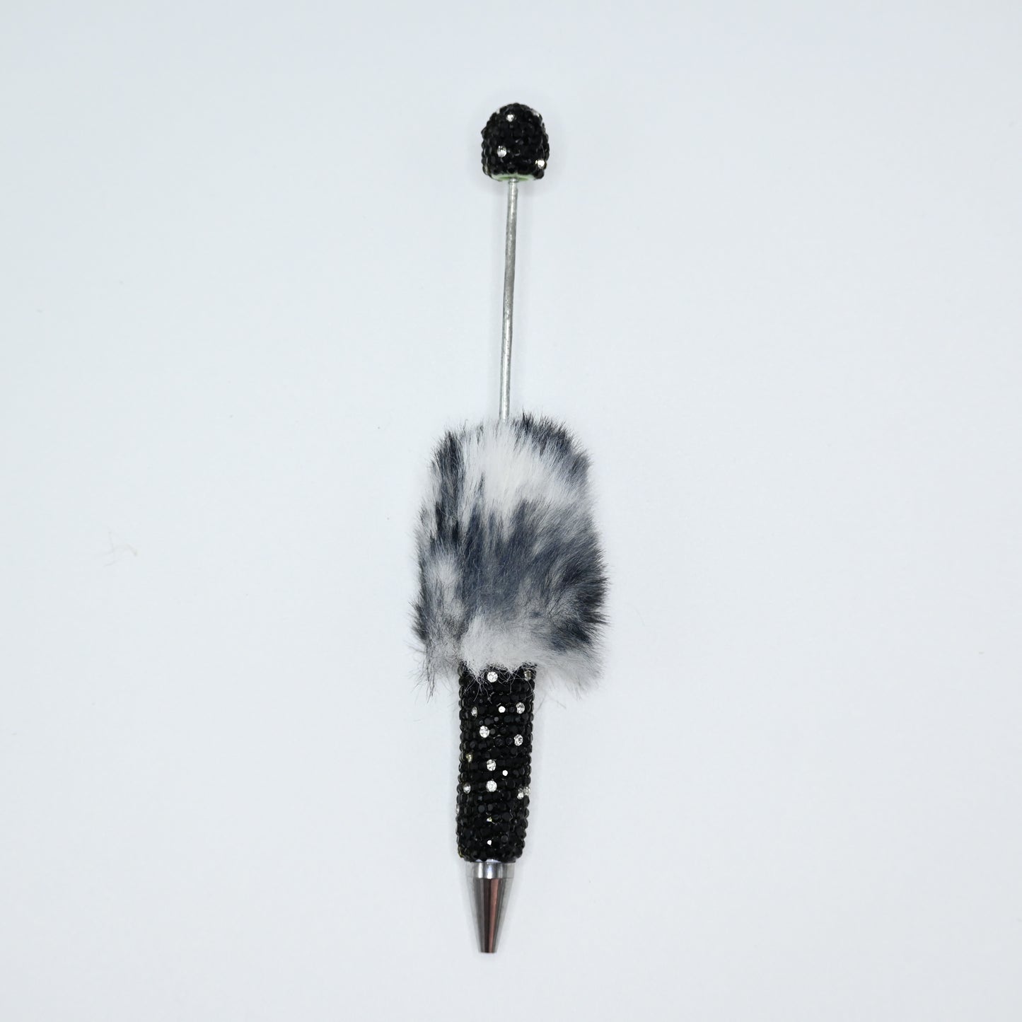 Black Color Fluffy Beadable Ballpoint Pens Half Rhinestones