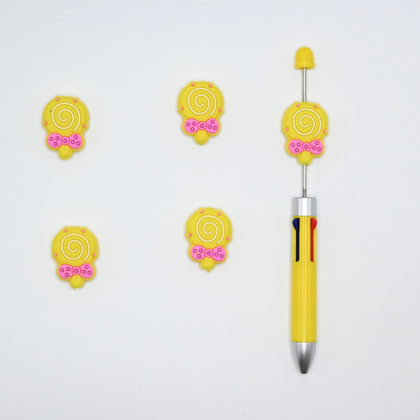 Cute Yellow Color Lollipop with a Bow Silicone Focal Beads For Pen