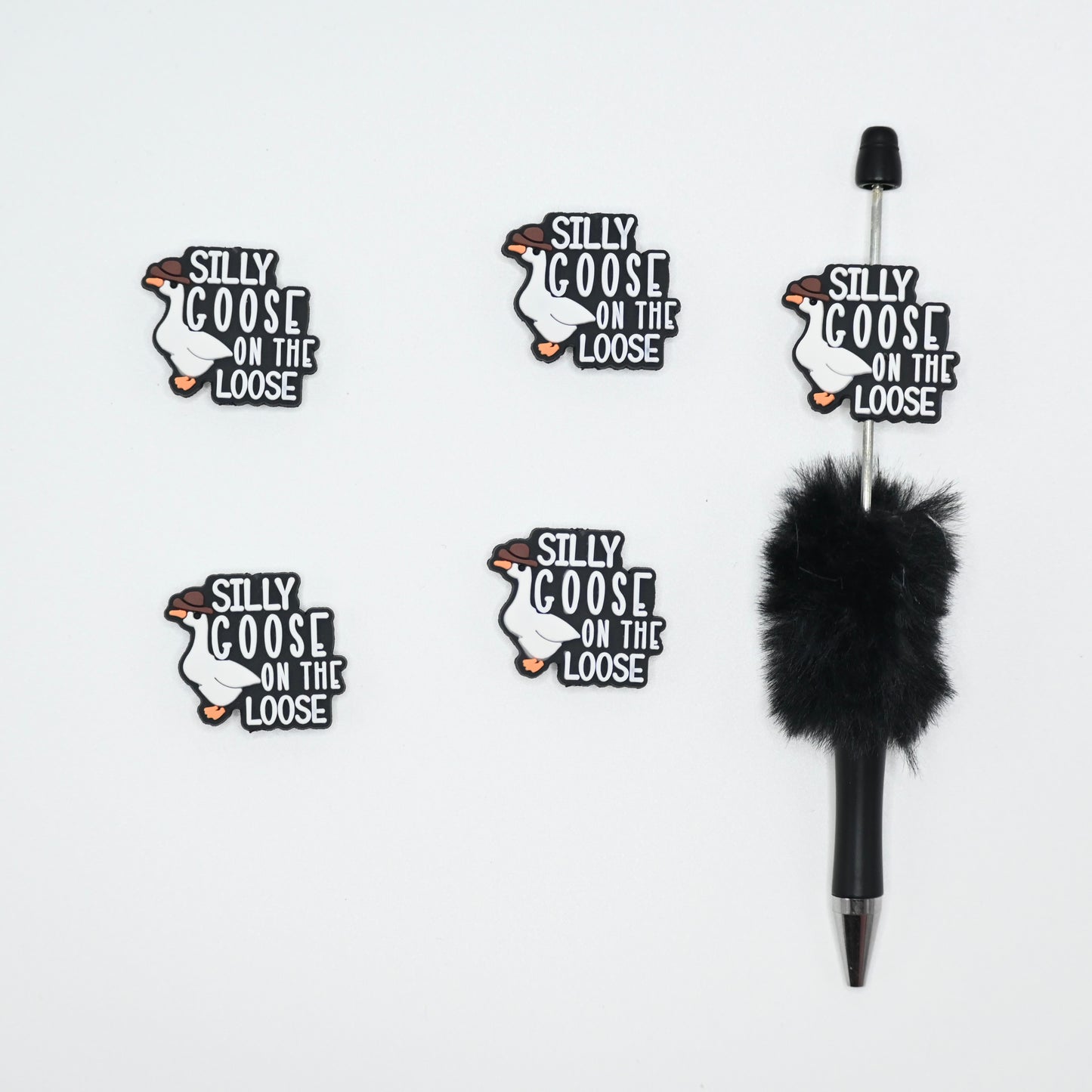 A Withe Goose Wearing a Hat Silly Goose on the Loose Silicone Focal Beads For Pen