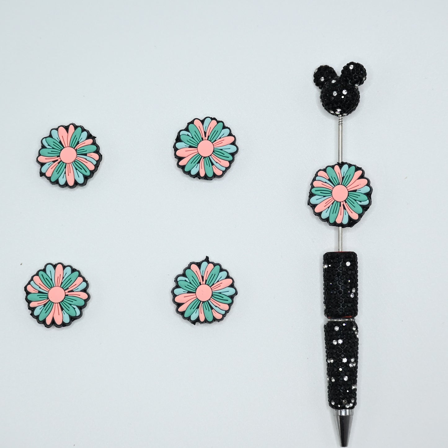 Flower with Blue Pink and Light Blue Color Silicone Focal Beads For Pen