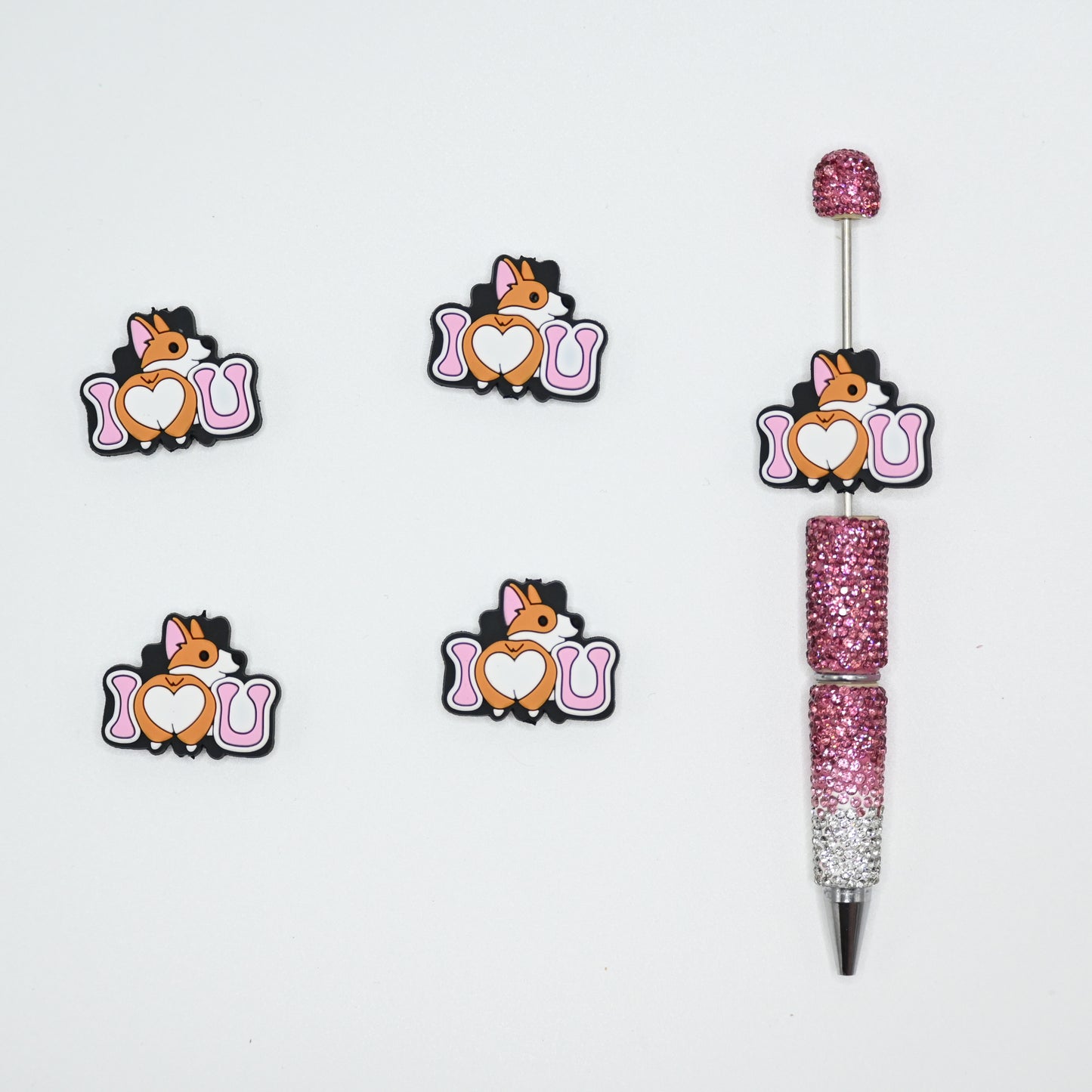 Cute Corgi with Heart Shape Ass I Love You Silicone Focal Beads For Pen