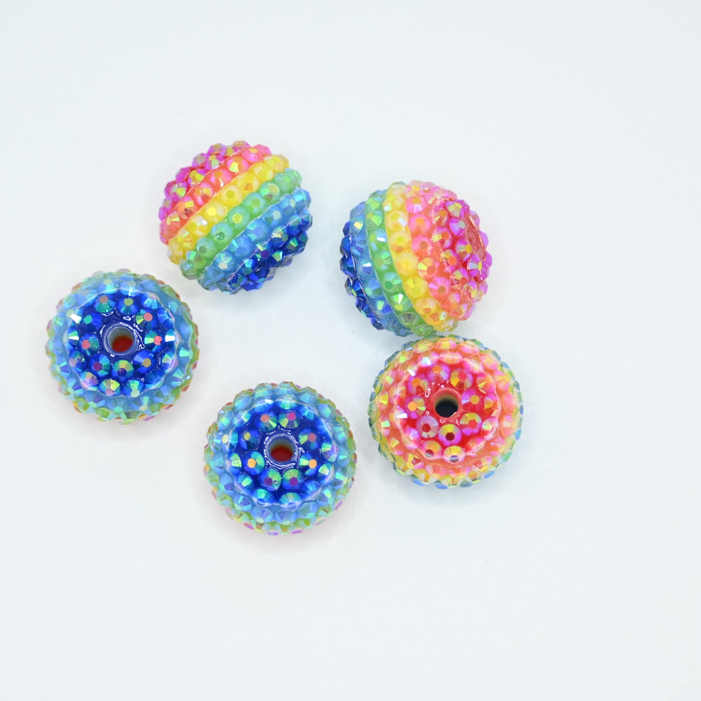 20mm Layered Rainbow Color Round Beads with Rhinestones for Keychains