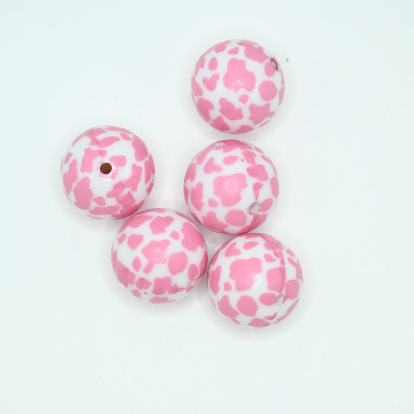 20mm Pink Color Cow Pattern Round Beads Large Spacer Bead for DIY Pens