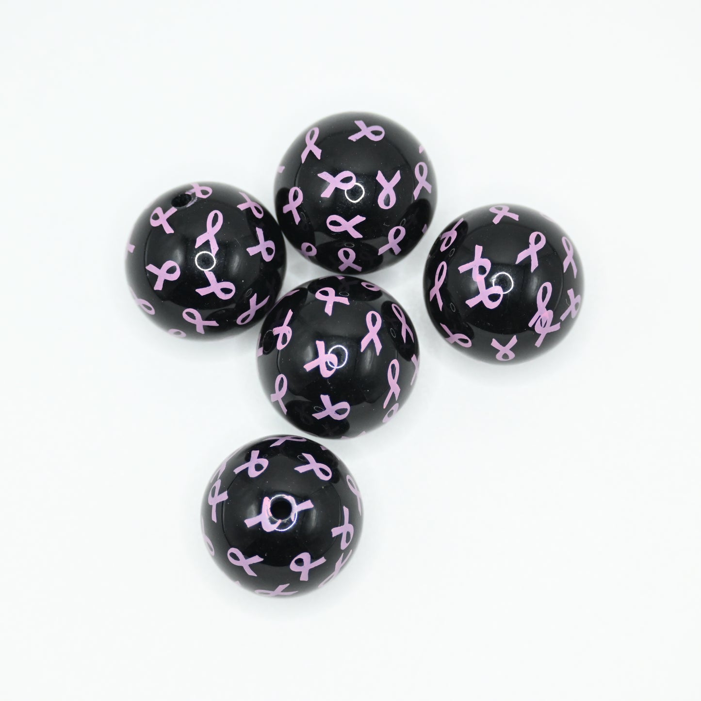 20mm Black Color Beads with Pink Ribbon Patten Beads for Bracelet Jewelry Making