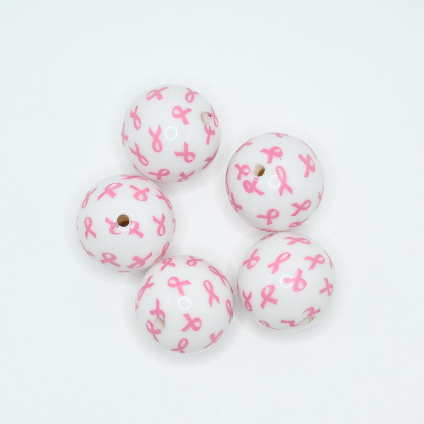 20mm White Color Beads with Pink Color Ribbon for Jewelry Making