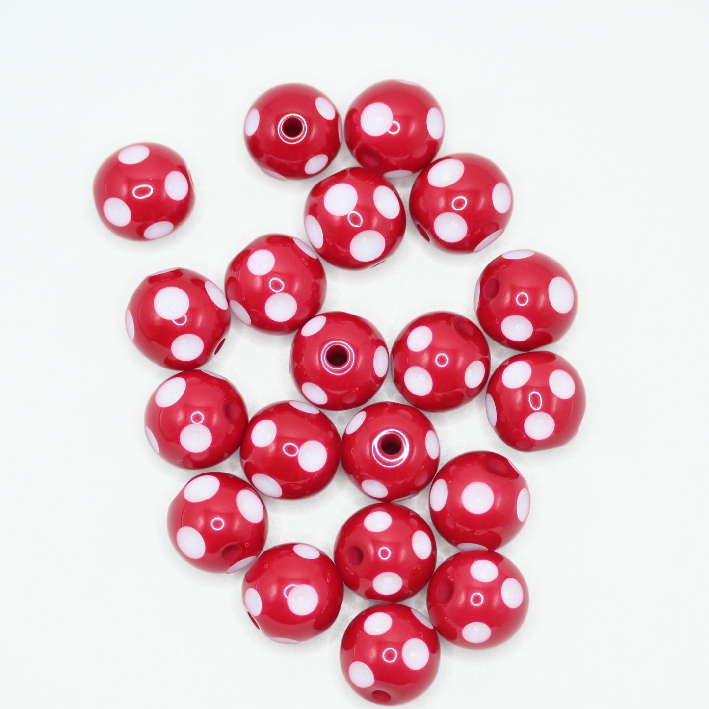 20pcs 10mm Red Beads with White spots for Jewelry Making DIY Handicrafts