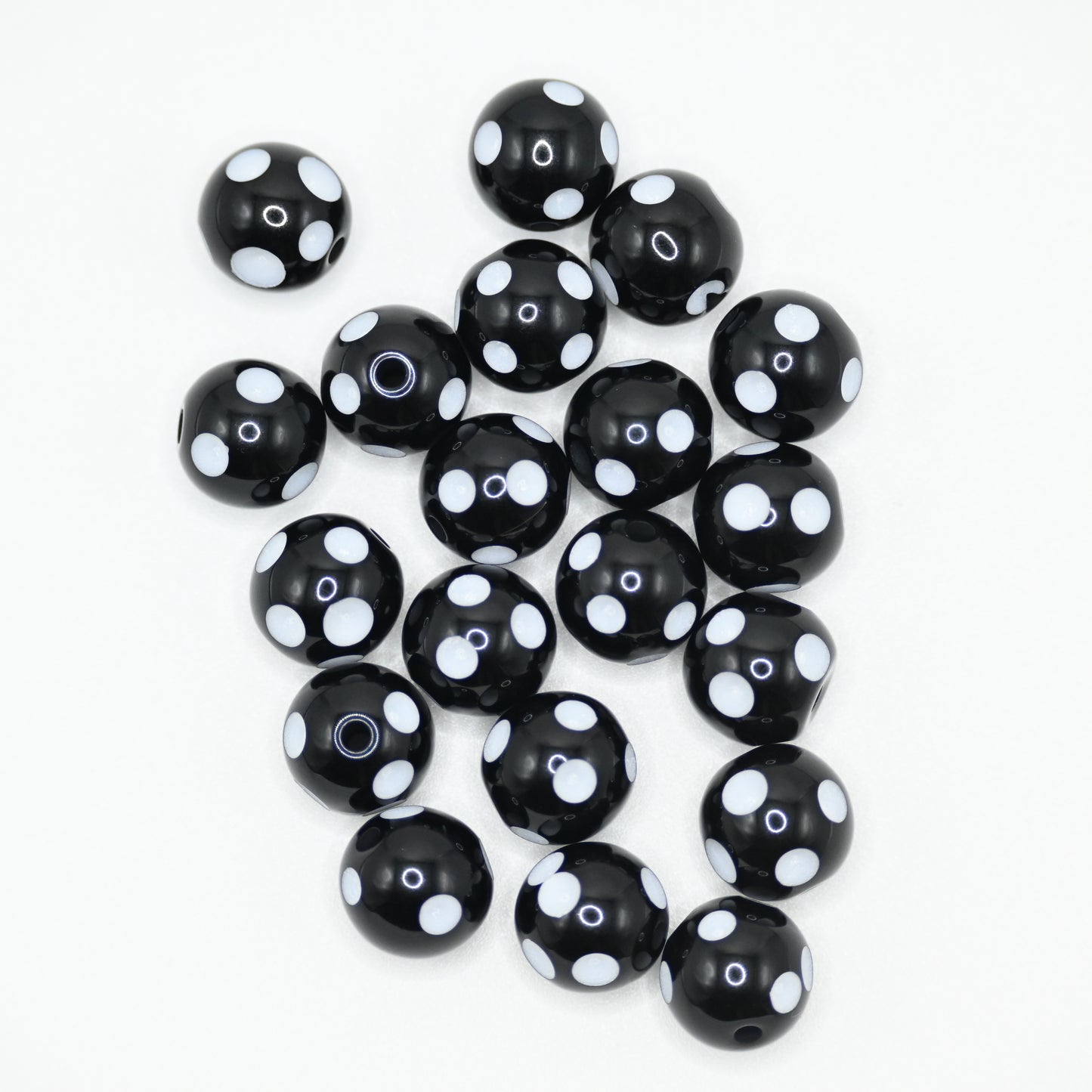 20pcs 10mm Black Beads with White spots for Jewelry Making DIY Handicrafts