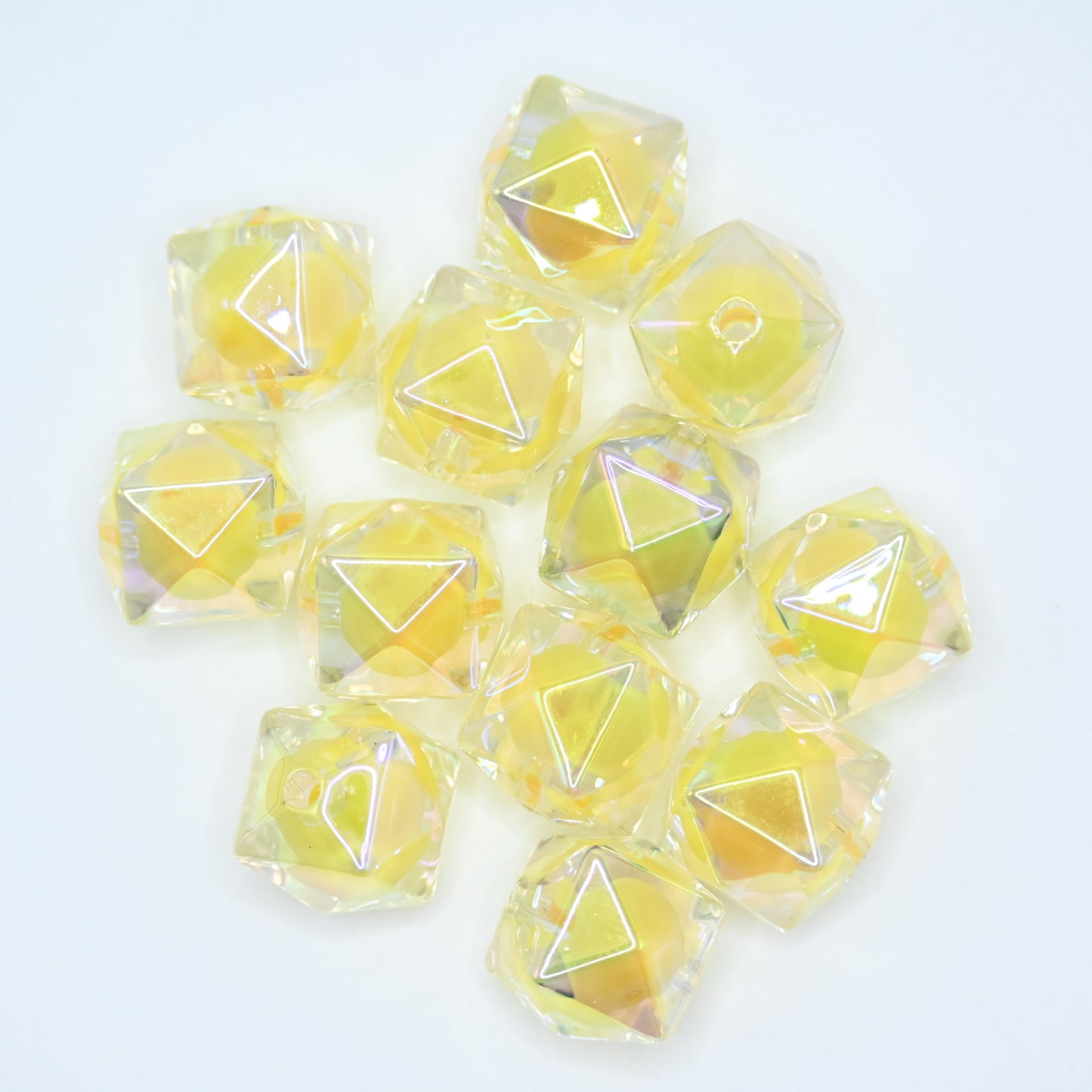 12pcs 20mm Acrylic Cube Beads with Little Yellow Ball inside Square Faceted DIY Beading Hairband Bracelets Necklace Craft