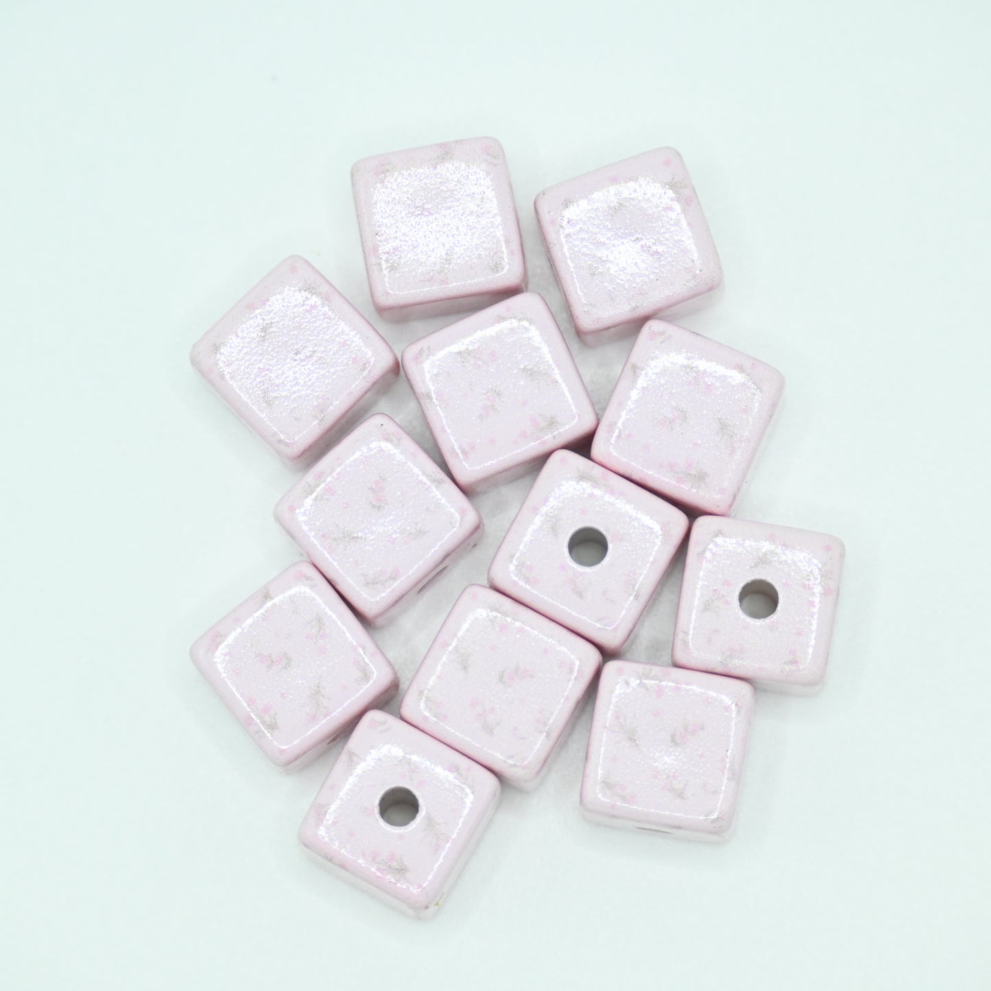 12pcs 20mm Pink Acrylic Cube Beads with Little Flower Pattern DIY Beading Hairband Bracelets Necklace Craft