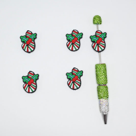 Christmas Candy Cane Silicone Focal Beads For Pen