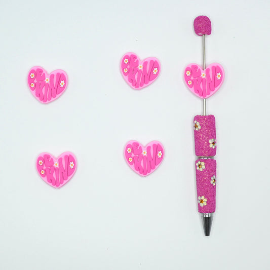Be Kind Heart Shape Silicone Focal Beads For Pen