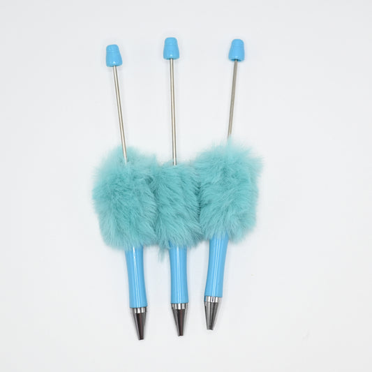 3Pcs Fluffy Beadable Ballpoint Pens Blue Color