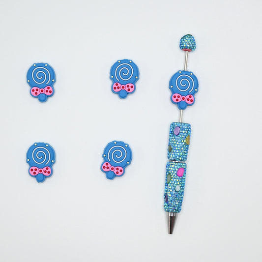 Blue Lollipop with a Bow Silicone Focal Beads For Pen