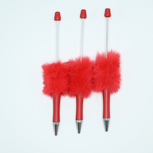 3Pcs Fluffy Beadable Ballpoint Pens Red Color