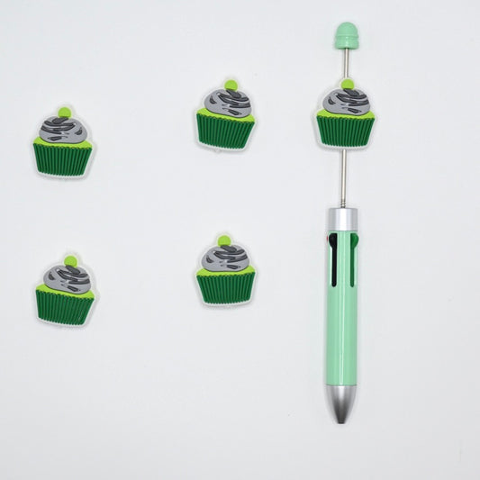 Green Cupcake With Gray Ice Cream Silicone Focal Beads For Pen