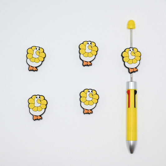 White Duck with a Yellow Flower around His Neck Silicone Focal Beads For Pen