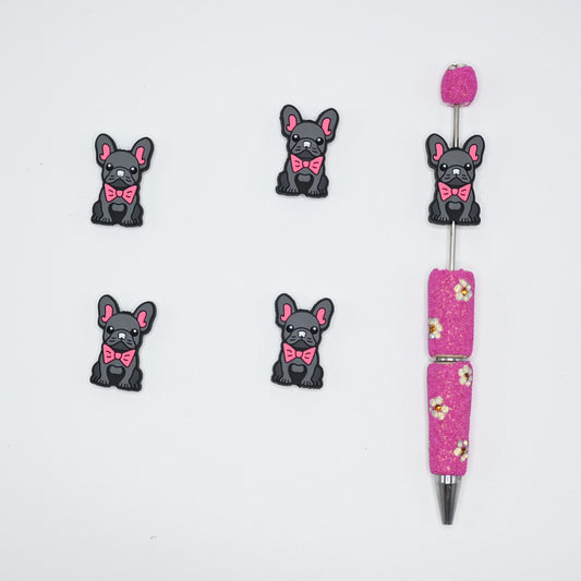 Cute Gray Dog Wearing A Pink Bow Silicone Focal Beads For Pen
