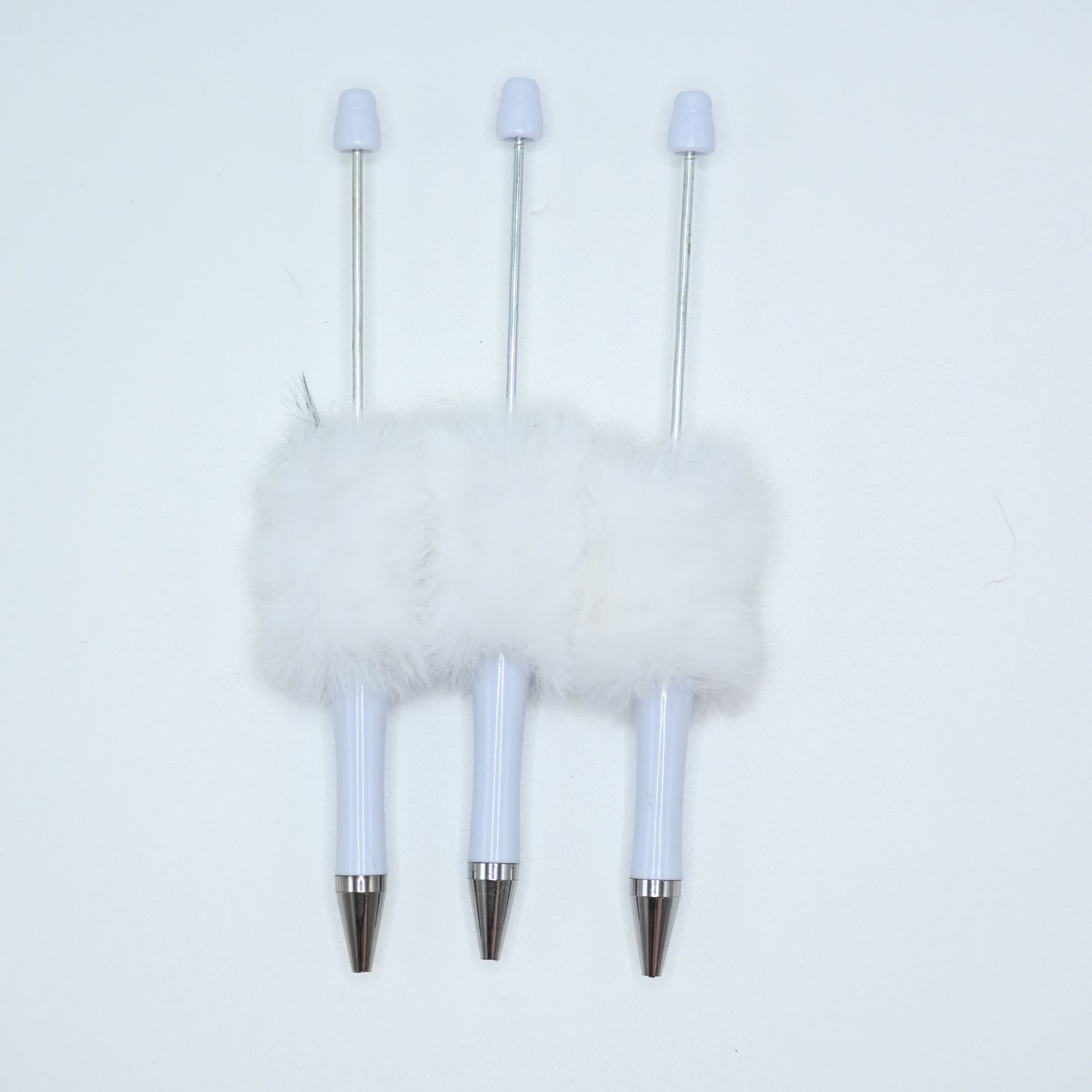 3Pcs Fluffy Beadable Ballpoint Pens White Color
