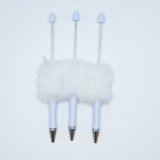 3Pcs Fluffy Beadable Ballpoint Pens White Color