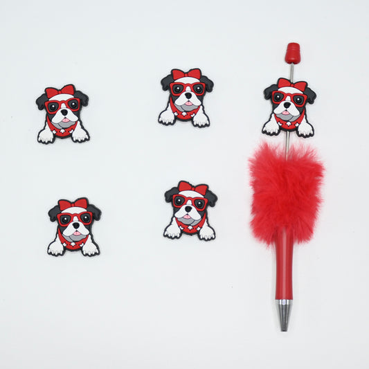 Cute Dog Wearing A Red Bow and Sunglass  Silicone Focal Beads For Pen
