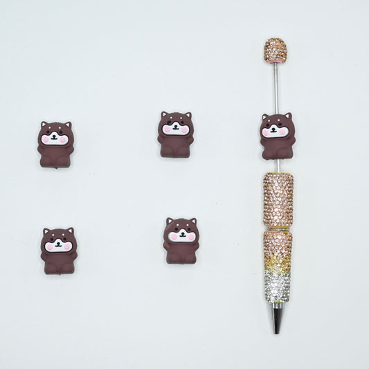 3D Cute Brown Bear Silicone Focal Beads For Pen
