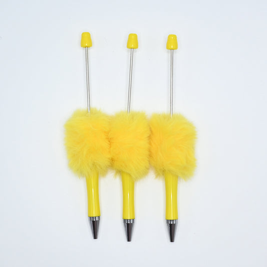 3Pcs Fluffy Beadable Ballpoint Pens Yellow Color