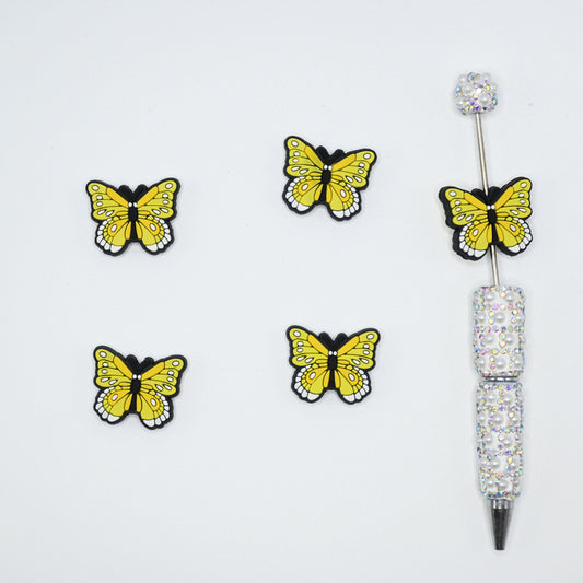Yellow Butterfly Silicone Focal Beads For Pen