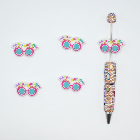 Colorful Sunglass Happy Birthday Silicone Focal Beads For Pen
