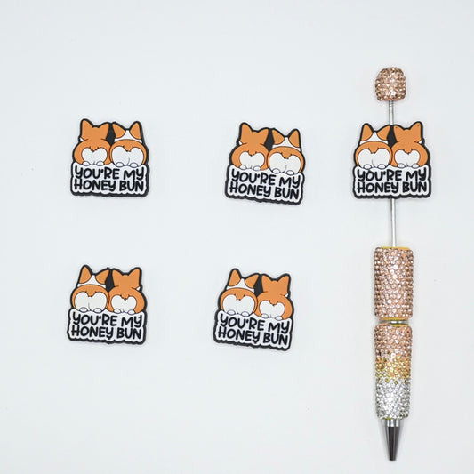 Tow Lovely Corgi You‘re My Honey Bun Silicone Focal Beads For Pen