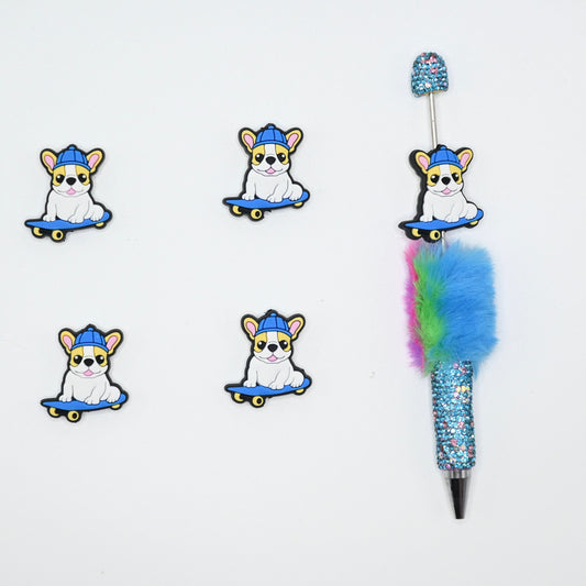 A Dog Wearing a Hat is Playing Skateborad Silicone Focal Beads For Pen