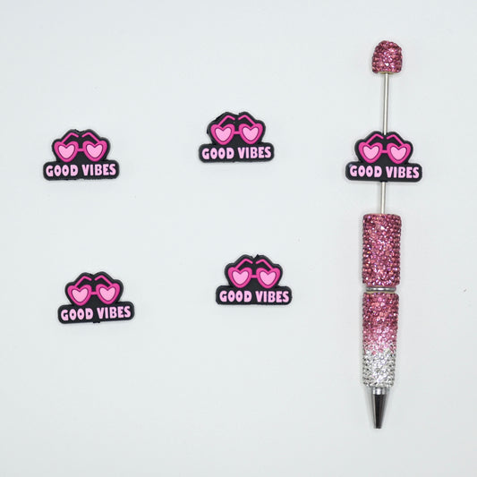 Pink Color Heart Shape Sunglasses Good Vibe Silicone Focal Beads For Pen