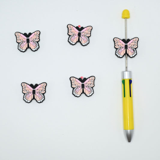Pink Butterfly Silicone Focal Beads For Pen