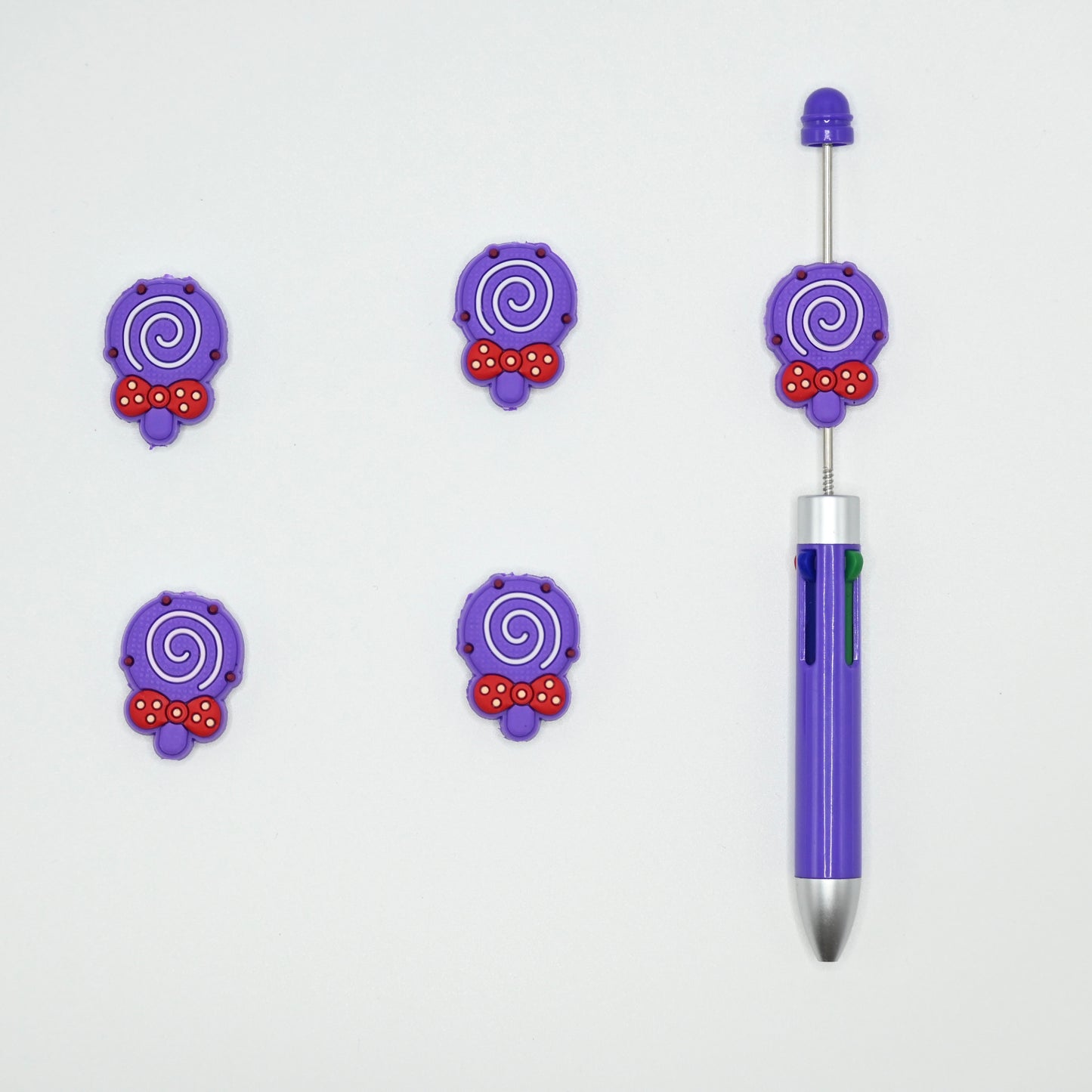Cute Purple Color Lollipop with a Bow Silicone Focal Beads For Pen